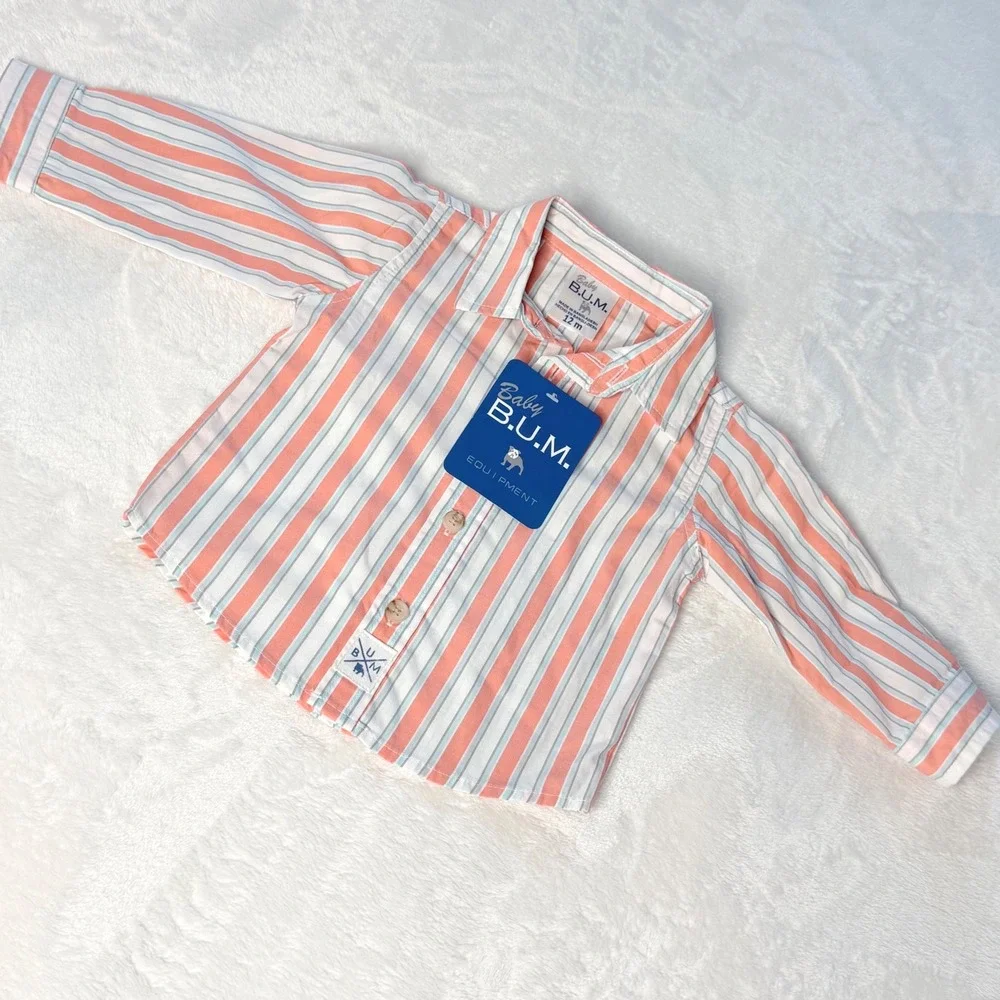 Baby BUM Equipment 12M Striped Button Down Shirt‎ and Khaki Pants 2pc Set NEW